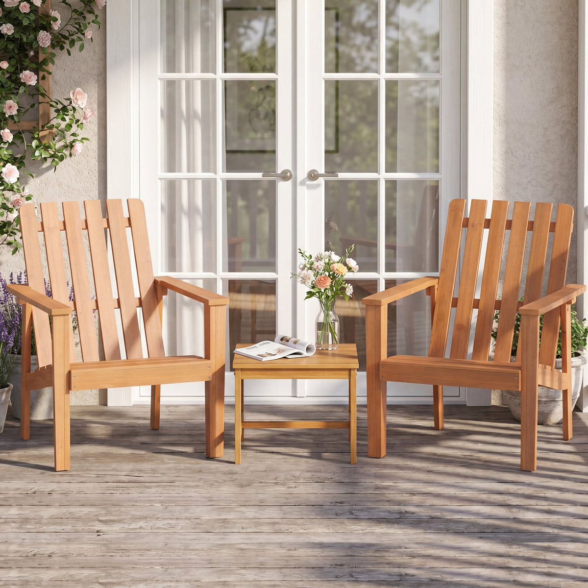 17” Square Patio Acacia Wood Side Table with Slatted Tabletop-Set of 1-End & Side Tables-DECOROLALA