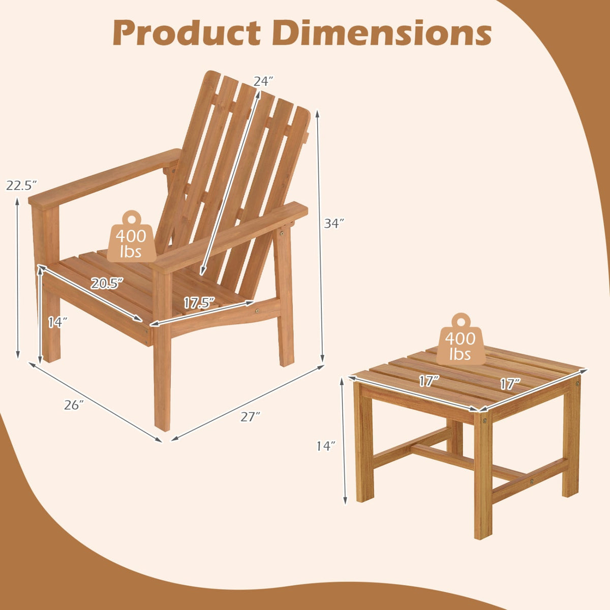 17” Square Patio Acacia Wood Side Table with Slatted Tabletop-Set of 2-End & Side Tables-DECOROLALA