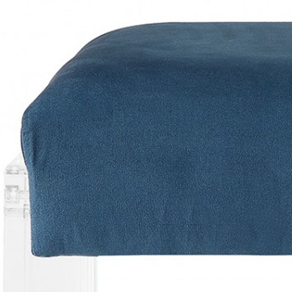 17" Teal Blue and Clear Upholstered Polyester Blend Bench-Benches-DECOROLALA