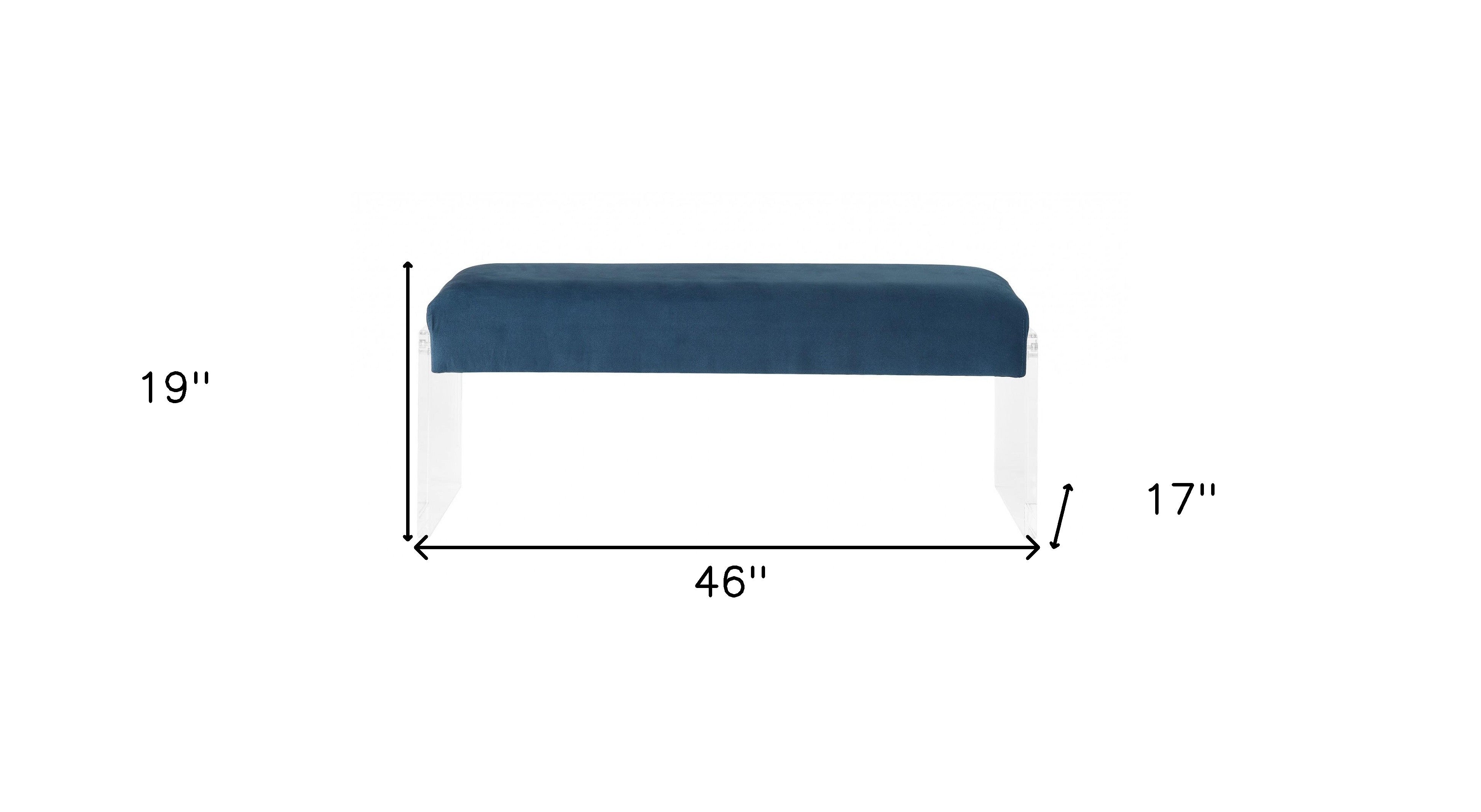 17" Teal Blue and Clear Upholstered Polyester Blend Bench-Benches-DECOROLALA