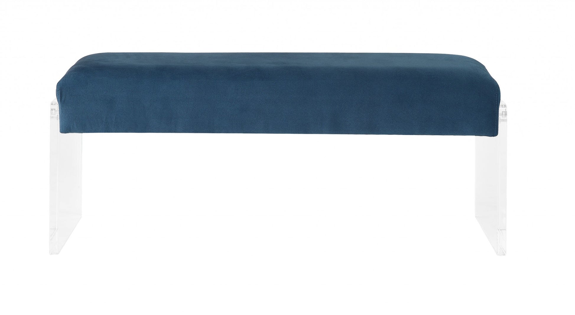 17" Teal Blue and Clear Upholstered Polyester Blend Bench-Benches-DECOROLALA