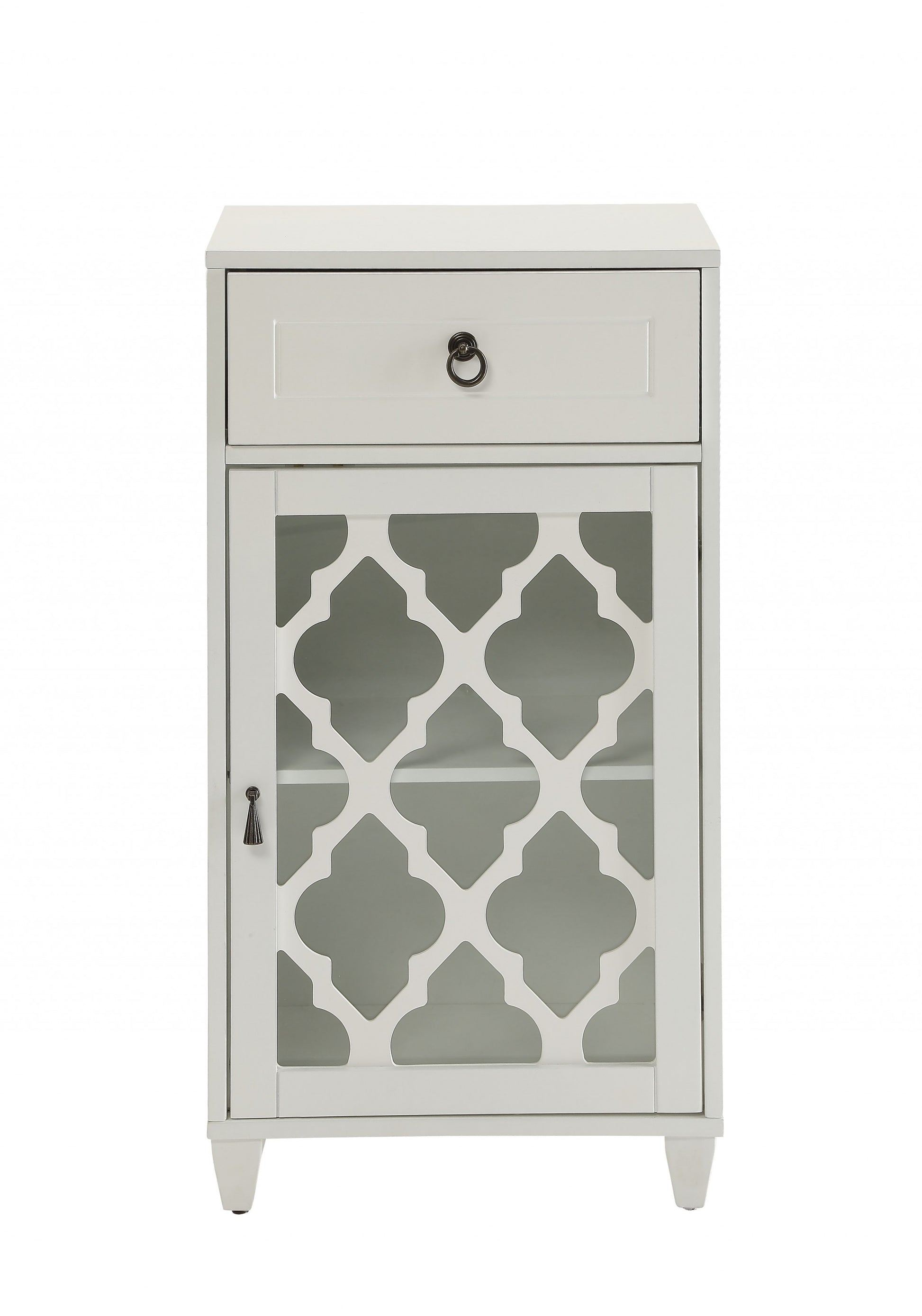 17" White Fret Work Design Glass Door Accent Cabinet-Cabinets-DECOROLALA