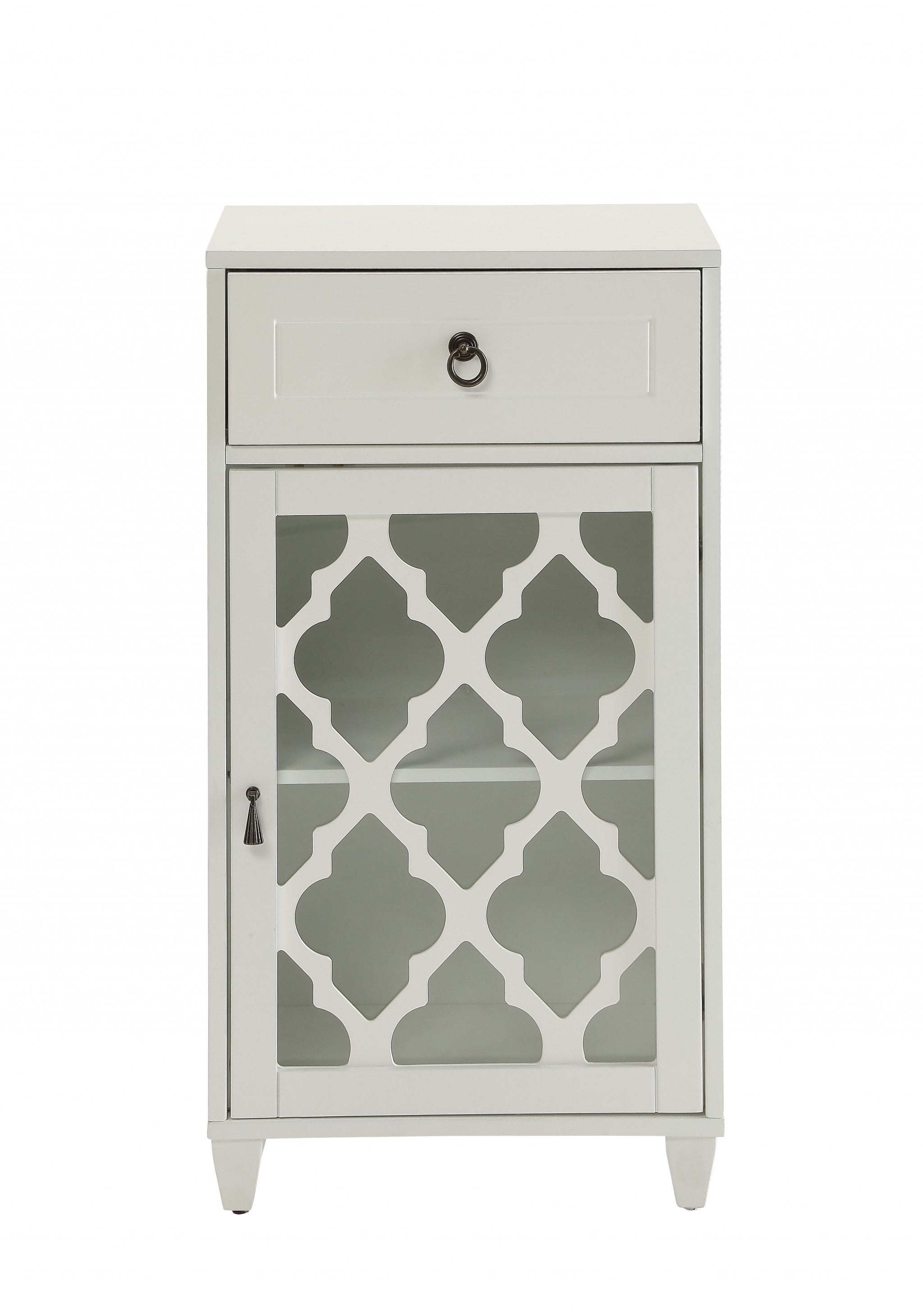 17" White Fret Work Design Glass Door Accent Cabinet-Cabinets-DECOROLALA