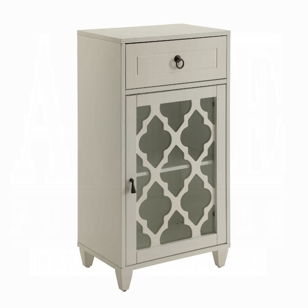 17" White Fret Work Design Glass Door Accent Cabinet-Cabinets-DECOROLALA