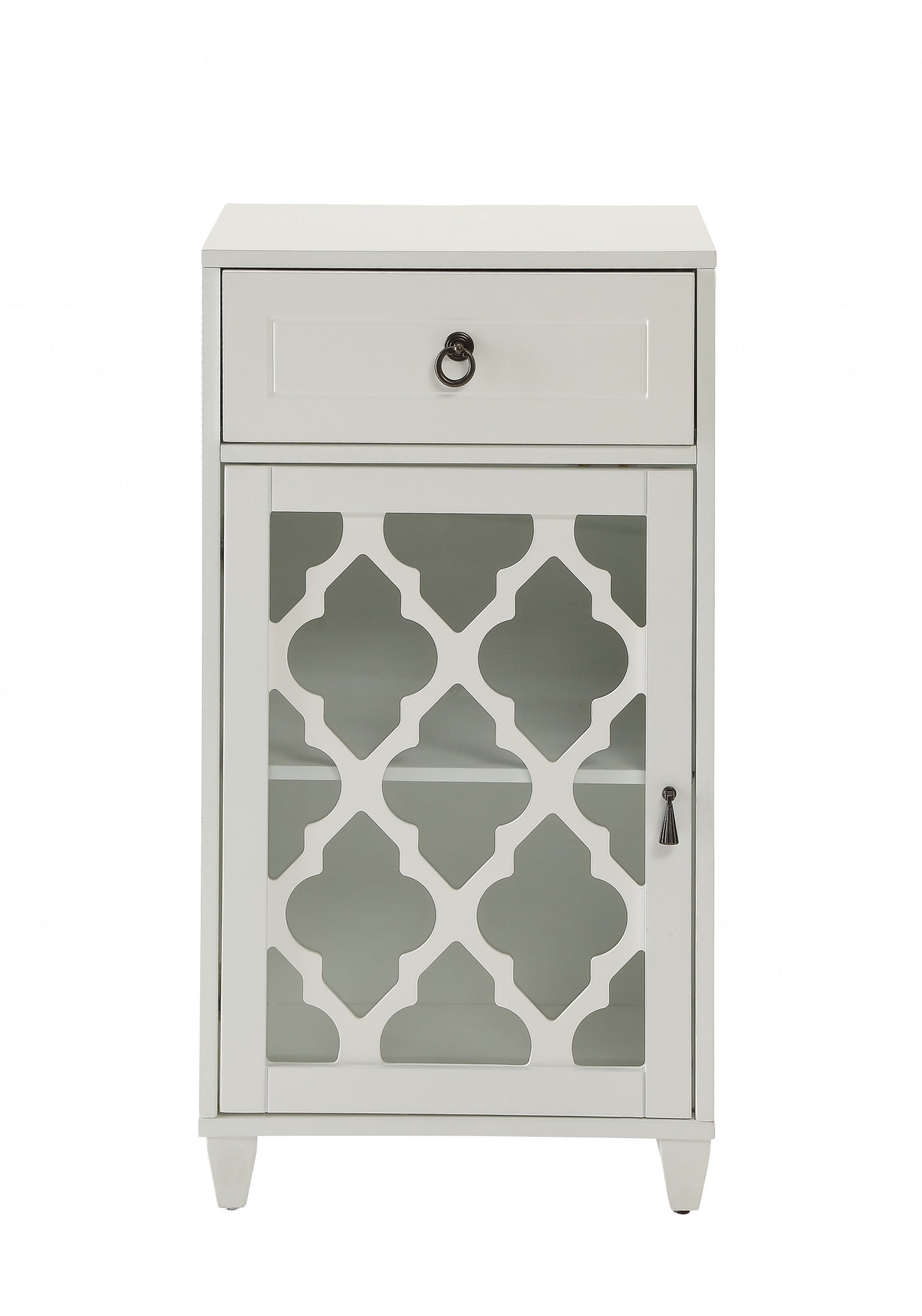 17" White Fret Work Design Glass Door Accent Cabinet-Cabinets-DECOROLALA