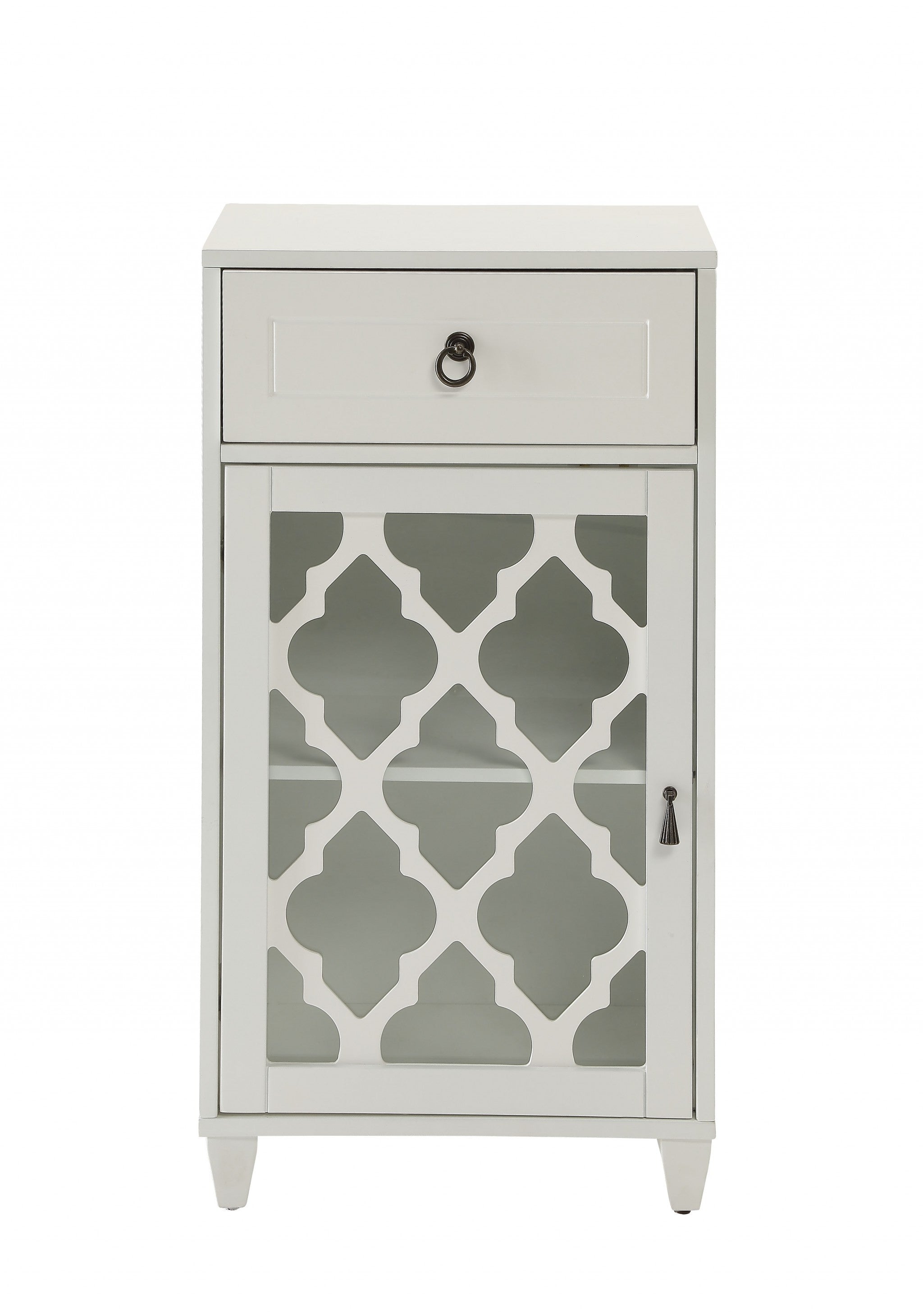 17" White Fret Work Design Glass Door Accent Cabinet-Cabinets-DECOROLALA