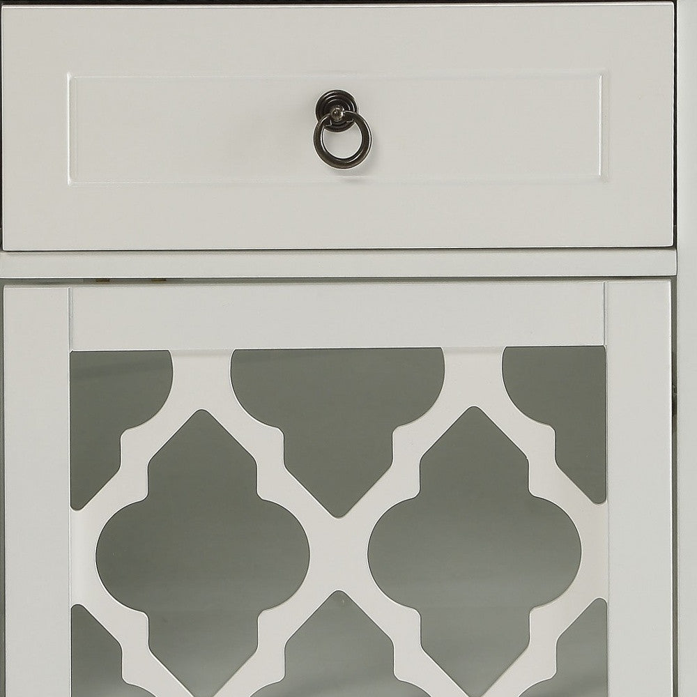 17" White Fret Work Design Glass Door Accent Cabinet-Cabinets-DECOROLALA