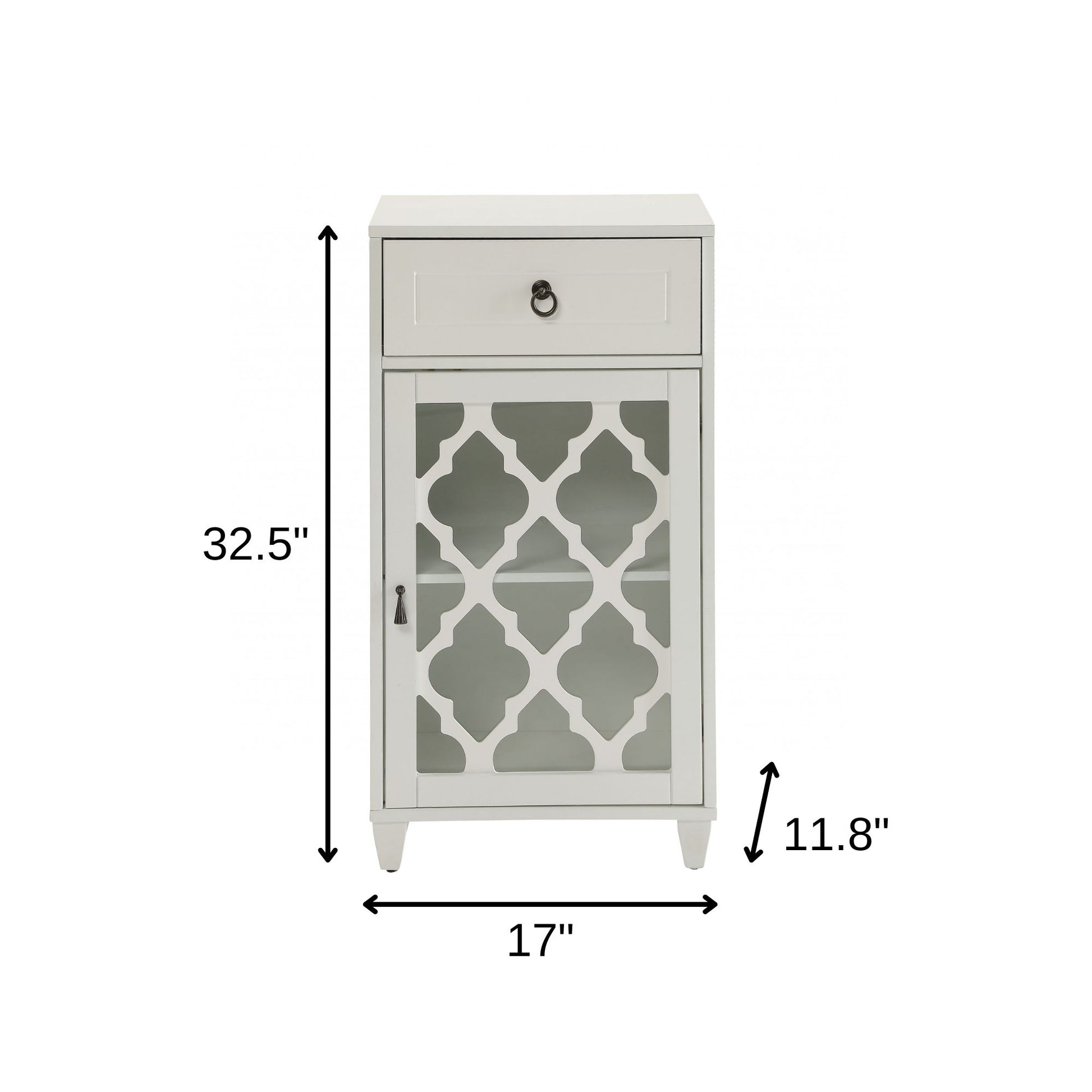 17" White Fret Work Design Glass Door Accent Cabinet-Cabinets-DECOROLALA
