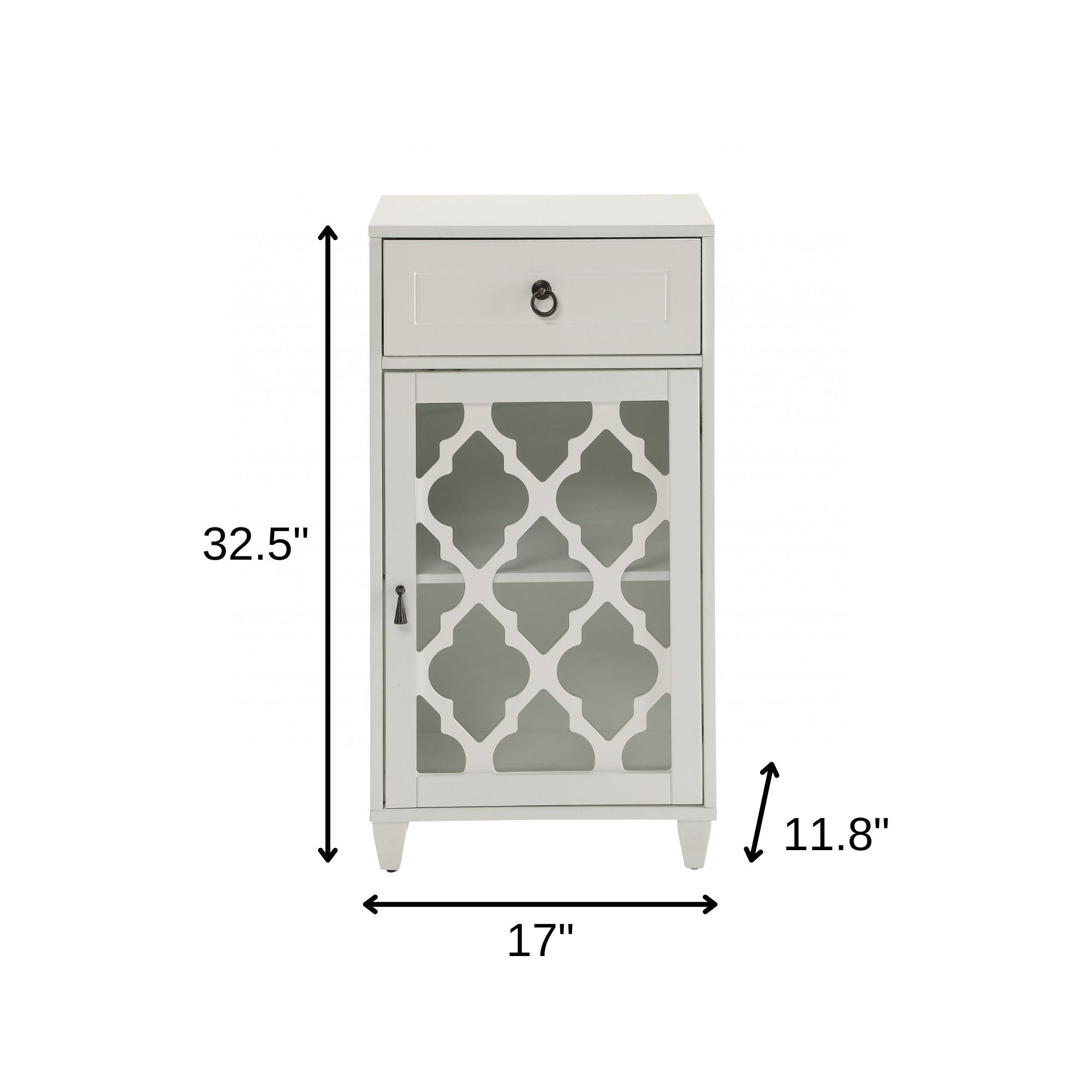 17" White Fret Work Design Glass Door Accent Cabinet-Cabinets-DECOROLALA