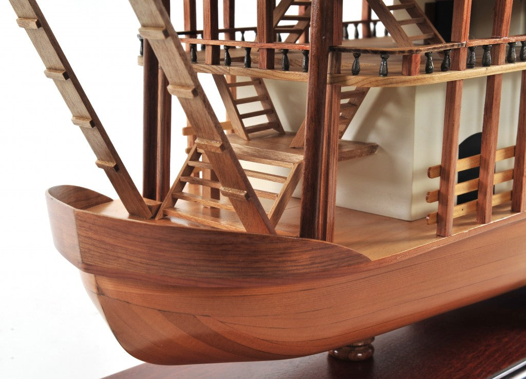 17" Wood Brown Solid Wood Hand Painted King of Mississippi Model Boat-Sculptures-DECOROLALA
