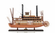 17" Wood Brown Solid Wood Hand Painted King of Mississippi Model Boat-Sculptures-DECOROLALA