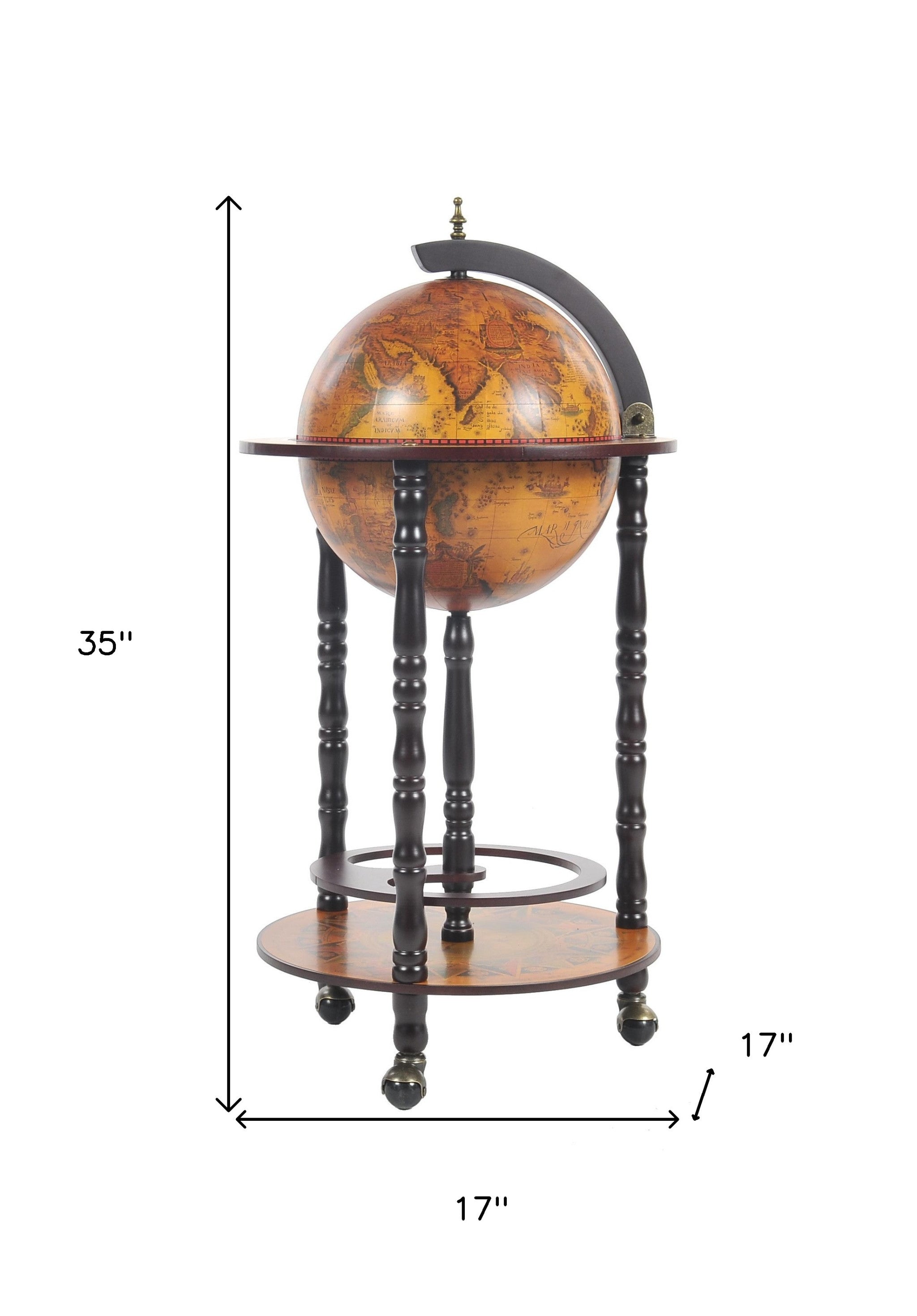 17" X 17" X 35" Globe Bar Table 330Mm 4 Legs Stand Red-Kitchen Carts-Islands-DECOROLALA
