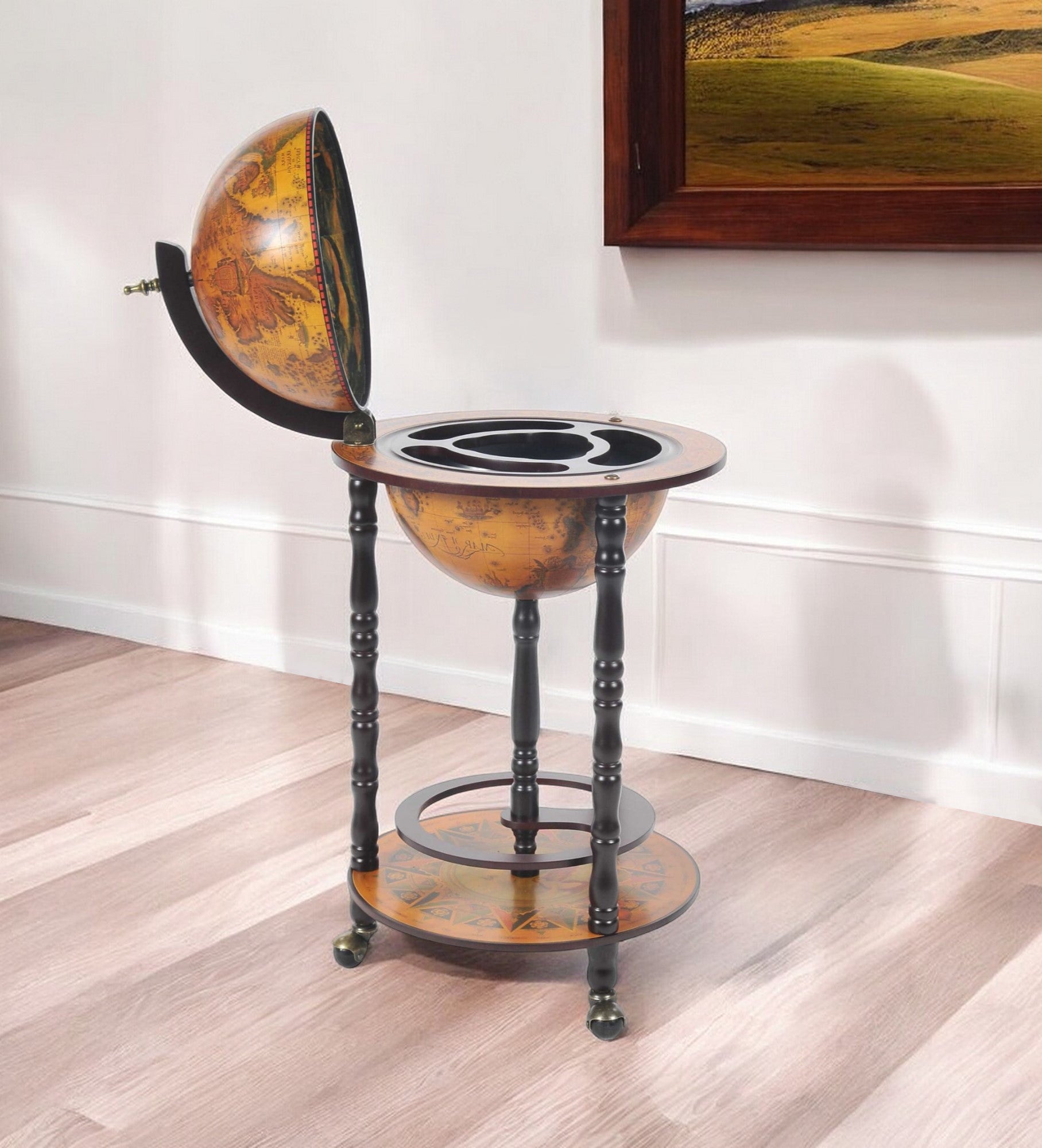 17" X 17" X 35" Globe Bar Table 330Mm 4 Legs Stand Red-Kitchen Carts-Islands-DECOROLALA