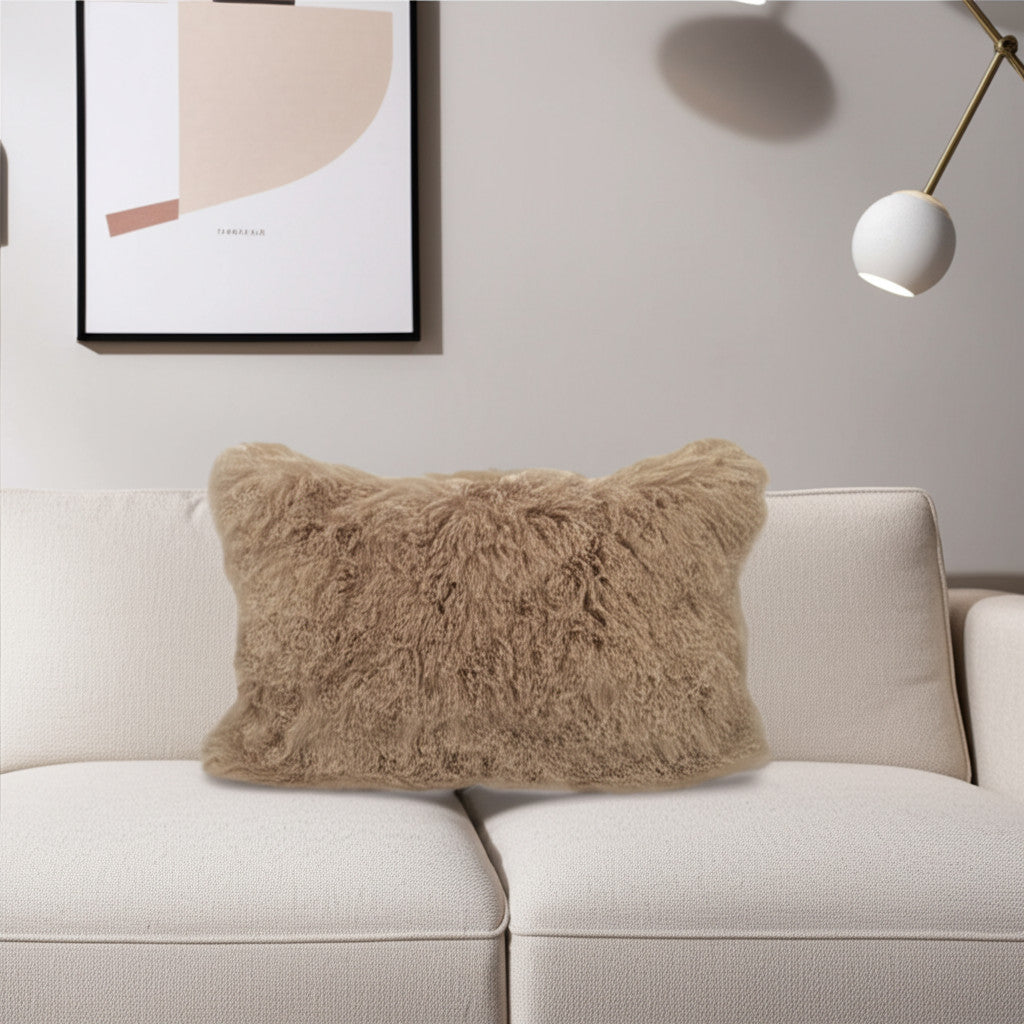 17" X 27" Beige Microsuede Down Lumbar Throw Pillow-Accent Throw Pillows-DECOROLALA