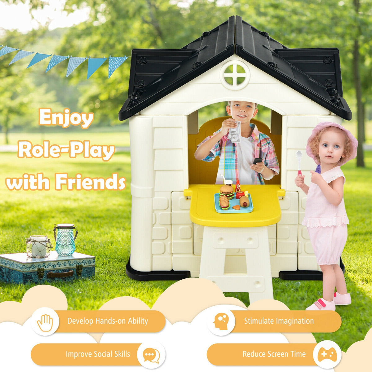 Kid’s Playhouse Pretend Toy House For Boys and Girls 7 Pieces Toy Set