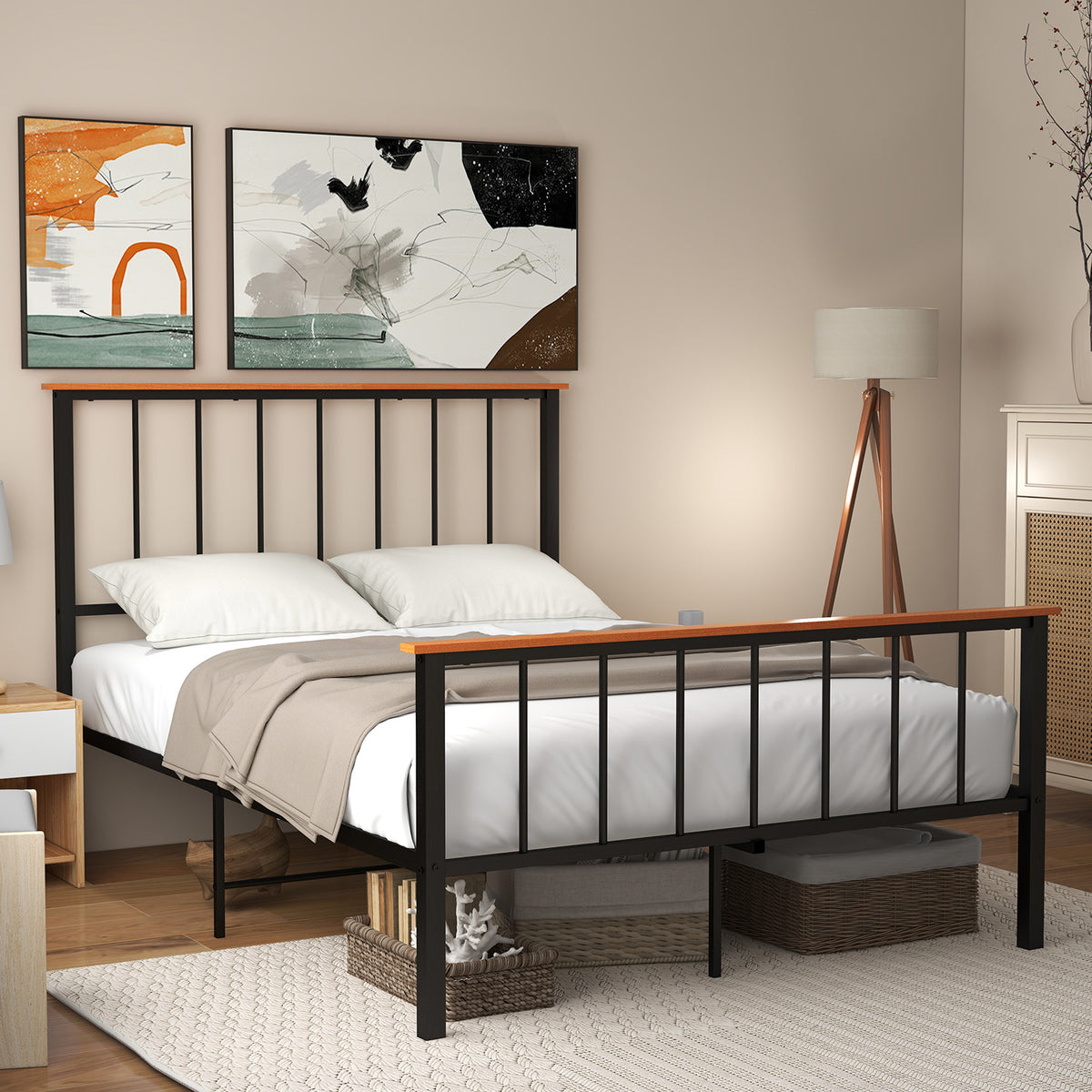 Bed Frame with Headboard and Footboard-Simple Bed Frame-DECOROLALA
