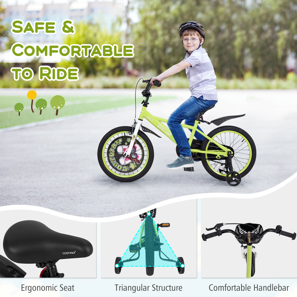 Kids Bike Adjustable with Detachable Training Wheels for 4-8 Years Old