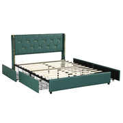 Upholstered Bed Frame with 4 Drawers-Green-Simple Bed Frame-DECOROLALA