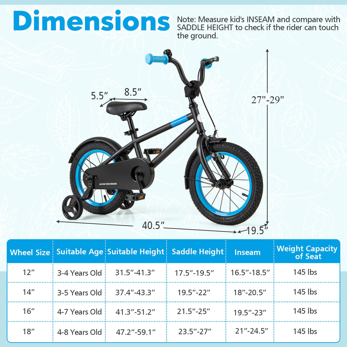 Kids Bike with Adjustable Handlebar and Saddle