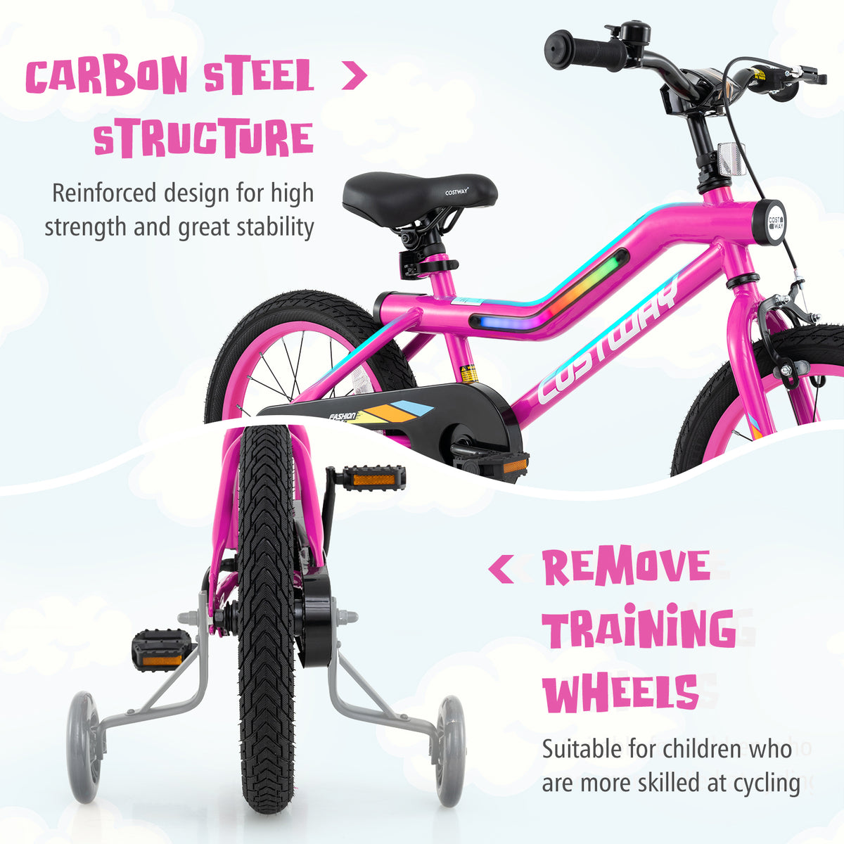 Patented LED Lighted Kids Bike with Training Wheels and Headlight for Ages 4-8 Years