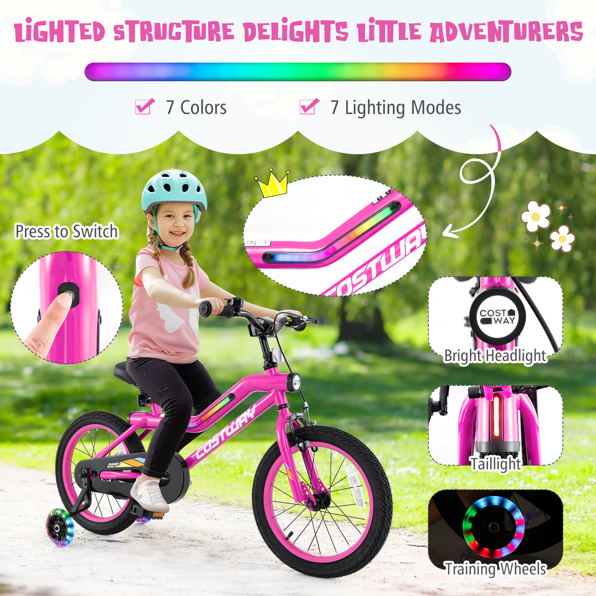 Patented LED Lighted Kids Bike with Training Wheels and Headlight for Ages 4-8 Years