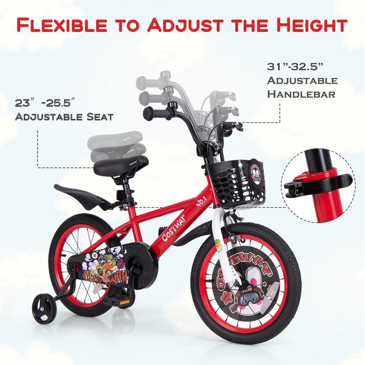 Vélo pour enfants réglable avec panier de rangement et double frein pour enfants de 4 à 8 ans