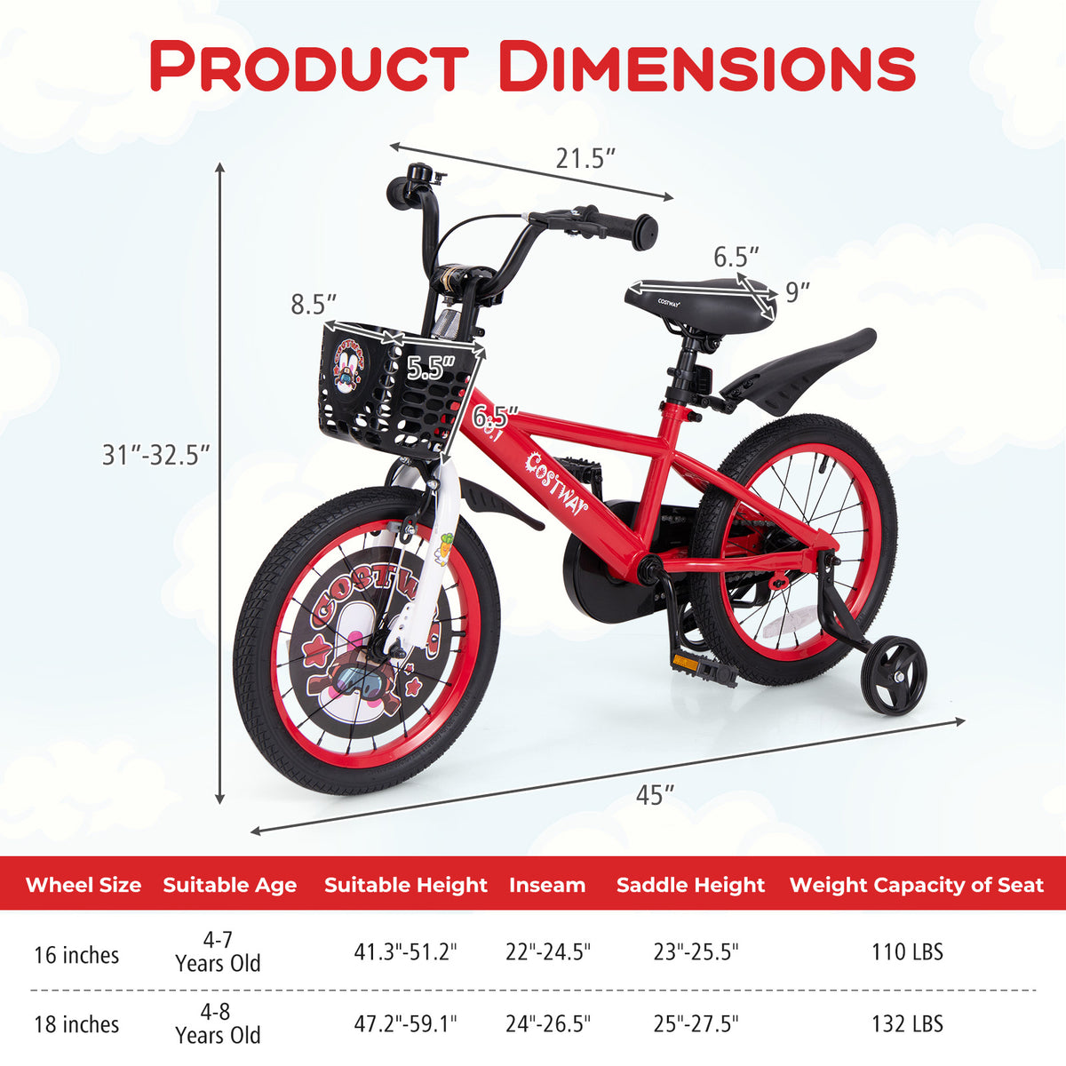 Vélo pour enfants réglable avec panier de rangement et double frein pour enfants de 4 à 8 ans