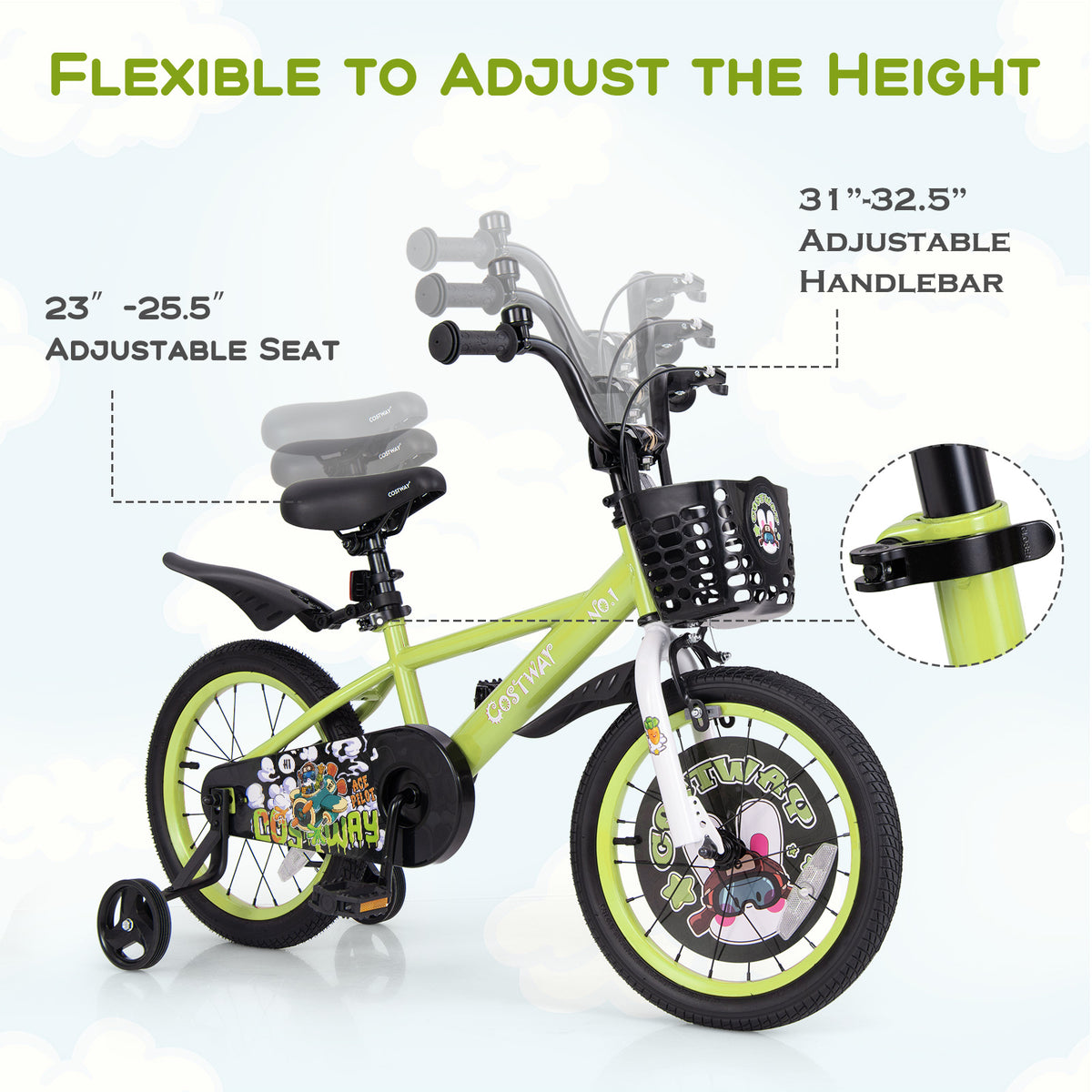 Kids Bike Adjustable with Detachable Training Wheels for 4-8 Years Old