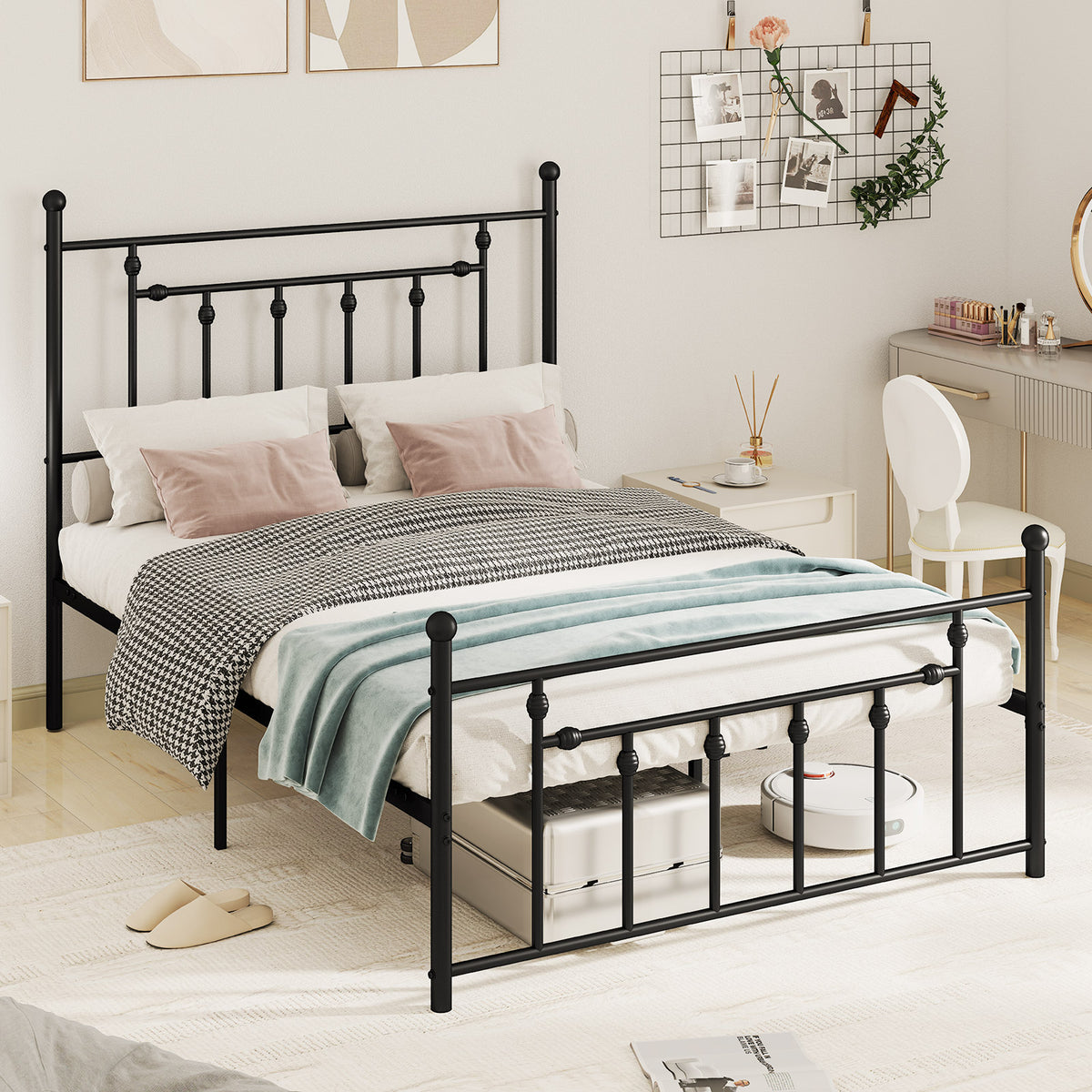 Heavy-duty Metal Bed Frame with Headboard-Simple Bed Frame-DECOROLALA
