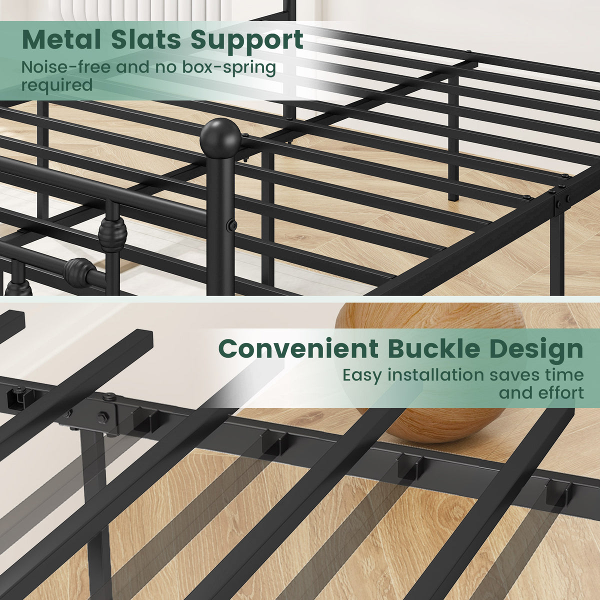 Heavy-duty Metal Bed Frame with Headboard-Simple Bed Frame-DECOROLALA