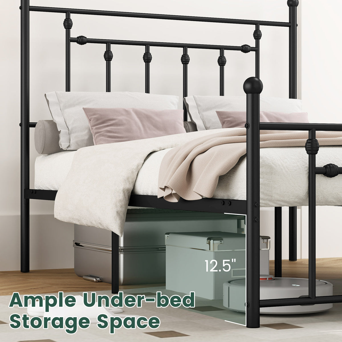 Heavy-duty Metal Bed Frame with Headboard-Simple Bed Frame-DECOROLALA