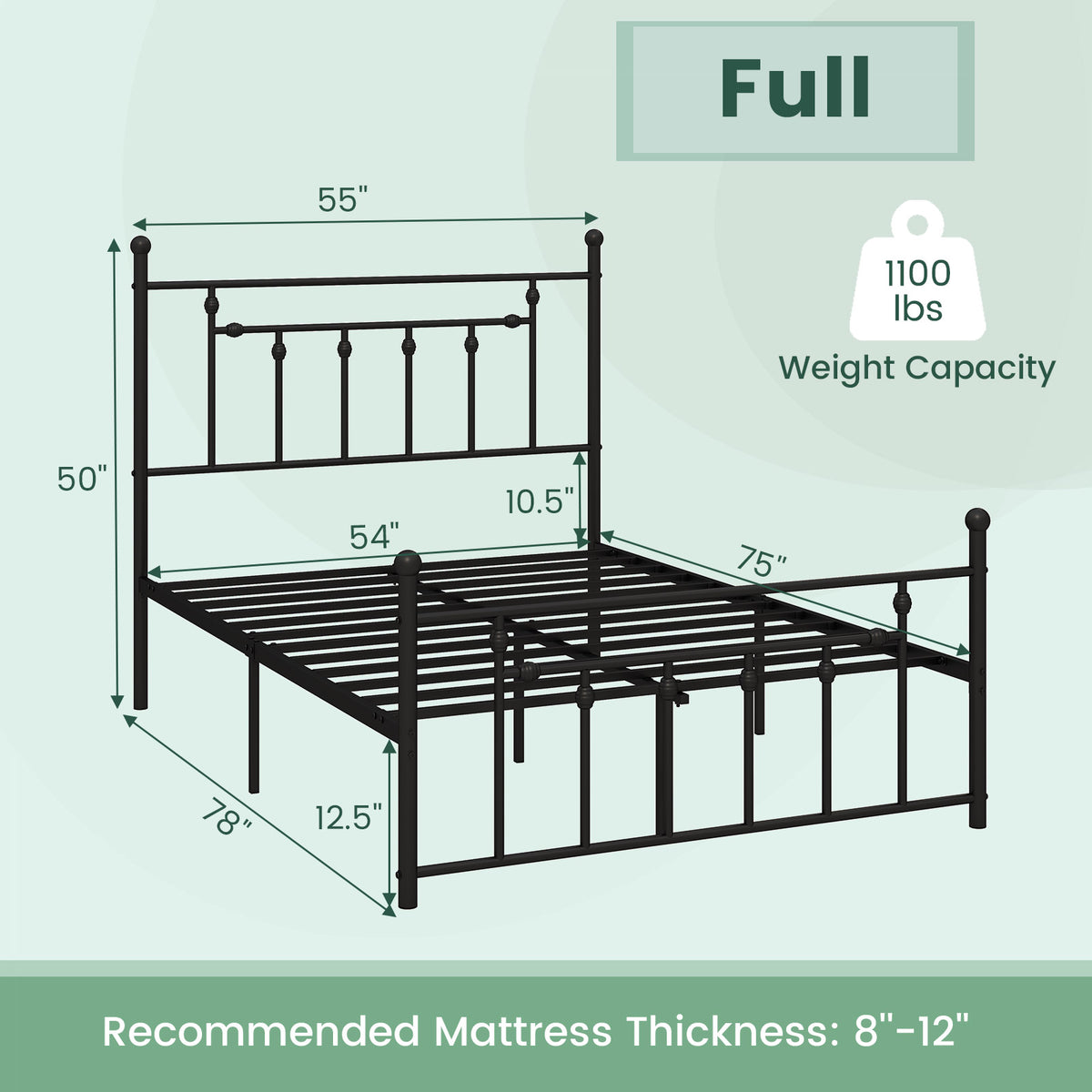 Heavy-duty Metal Bed Frame with Headboard-Simple Bed Frame-DECOROLALA