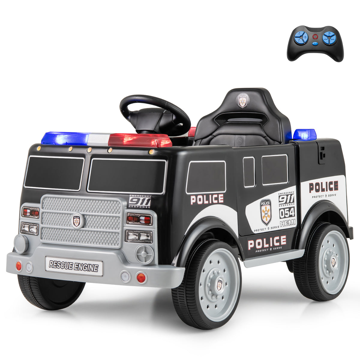 12V Battery Powered Electric Vehicle with 3 Speeds and Megaphone-Black