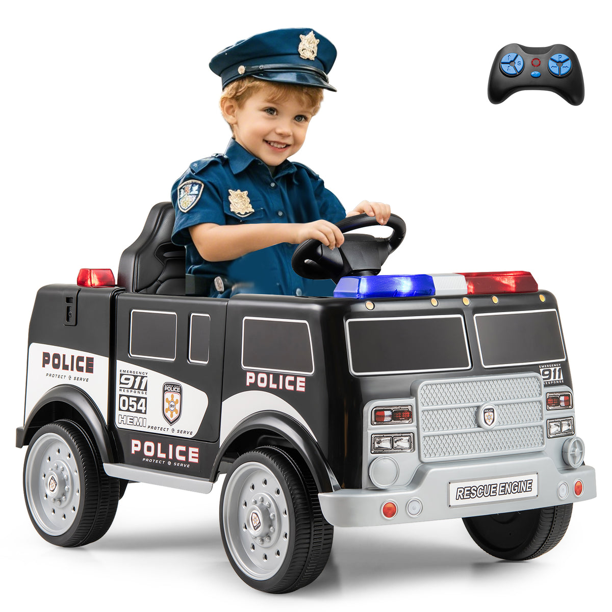12V Battery Powered Electric Vehicle with 3 Speeds and Megaphone-Black
