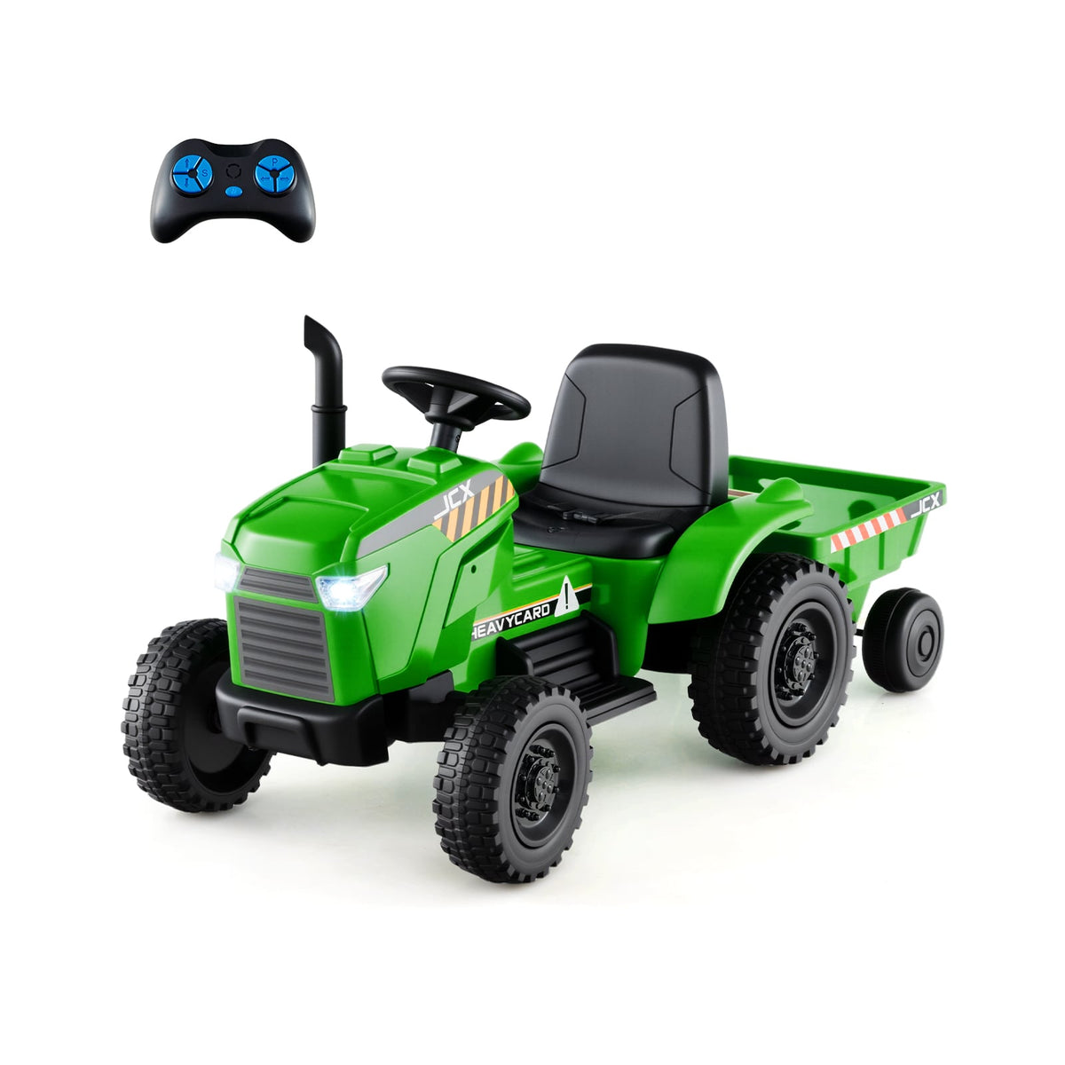 12V 2-in-1 Kids Ride On Tractor with Trailer and 3-Gear Shift-Grayish