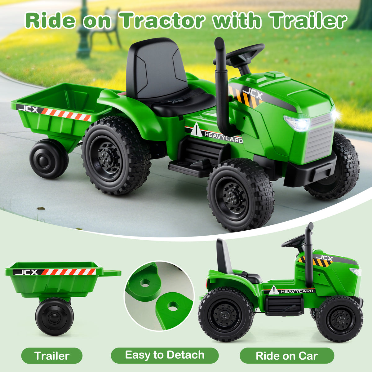 12V 2-in-1 Kids Ride On Tractor with Trailer and 3-Gear Shift-Grayish
