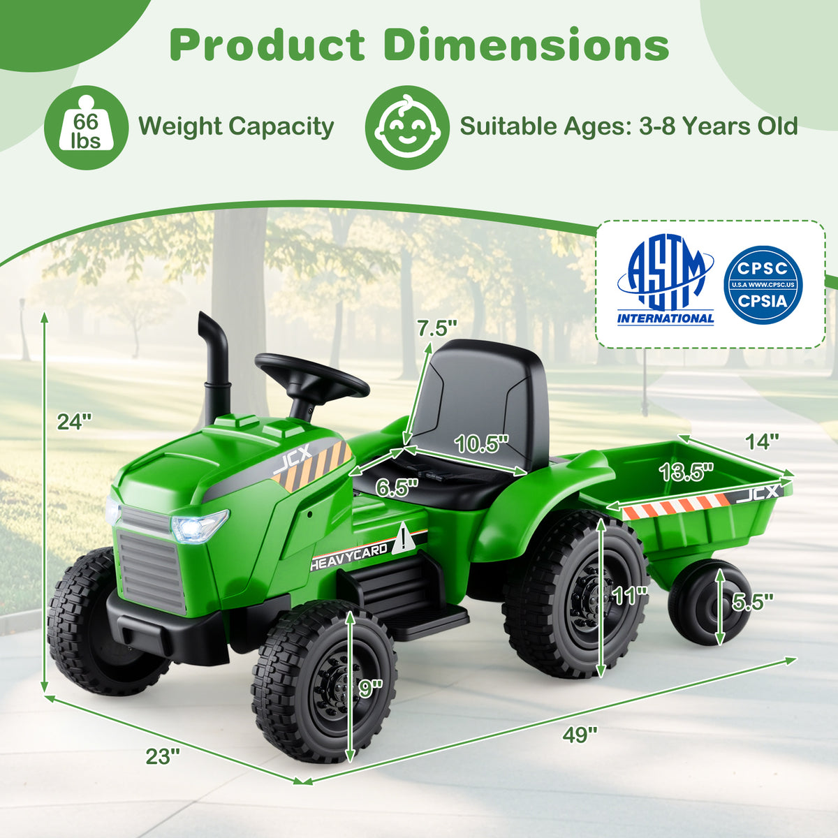 12V 2-in-1 Kids Ride On Tractor with Trailer and 3-Gear Shift-Grayish