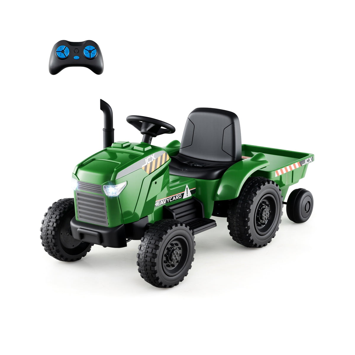 12V 2-in-1 Kids Ride On Tractor with Trailer and 3-Gear Shift-Grayish