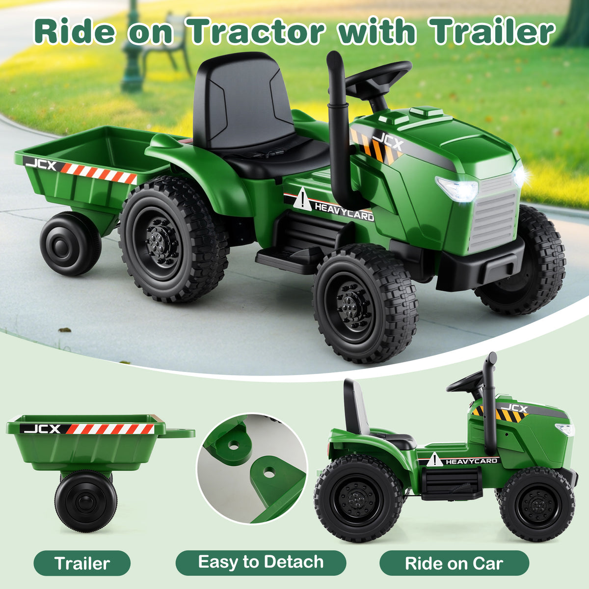 12V 2-in-1 Kids Ride On Tractor with Trailer and 3-Gear Shift-Grayish