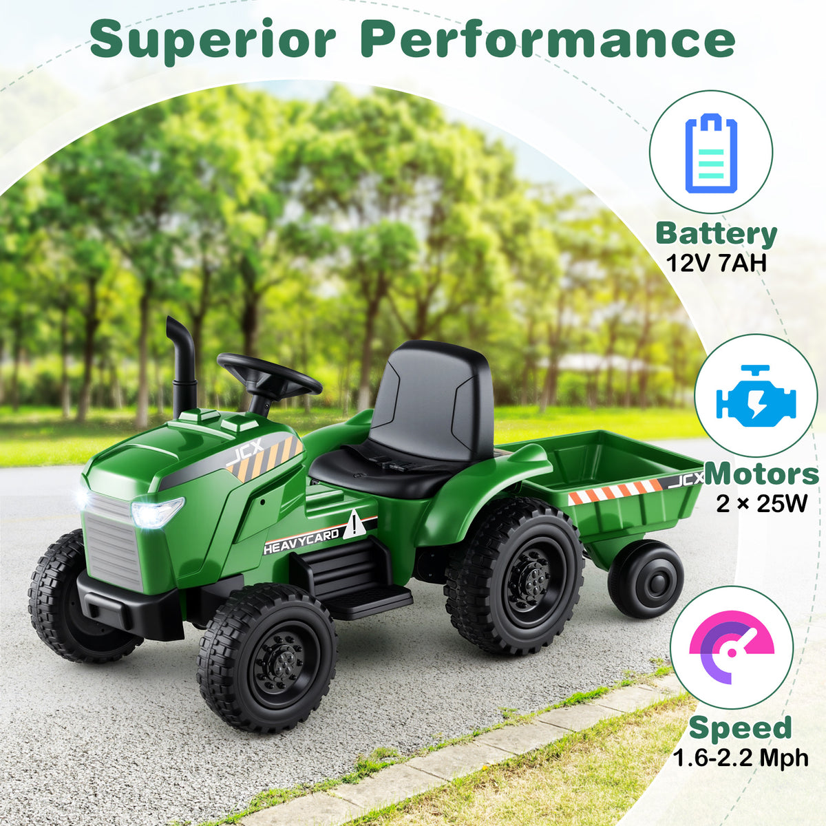 12V 2-in-1 Kids Ride On Tractor with Trailer and 3-Gear Shift-Grayish