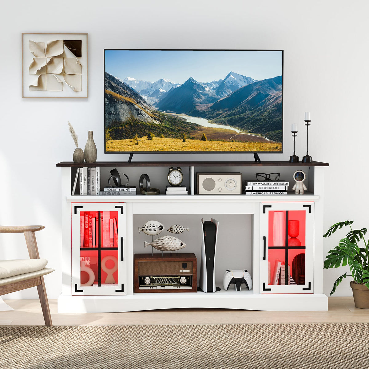 TV Stand with LED Lights and Remote Control-White-Entertainment Centers & TV Stands-DECOROLALA