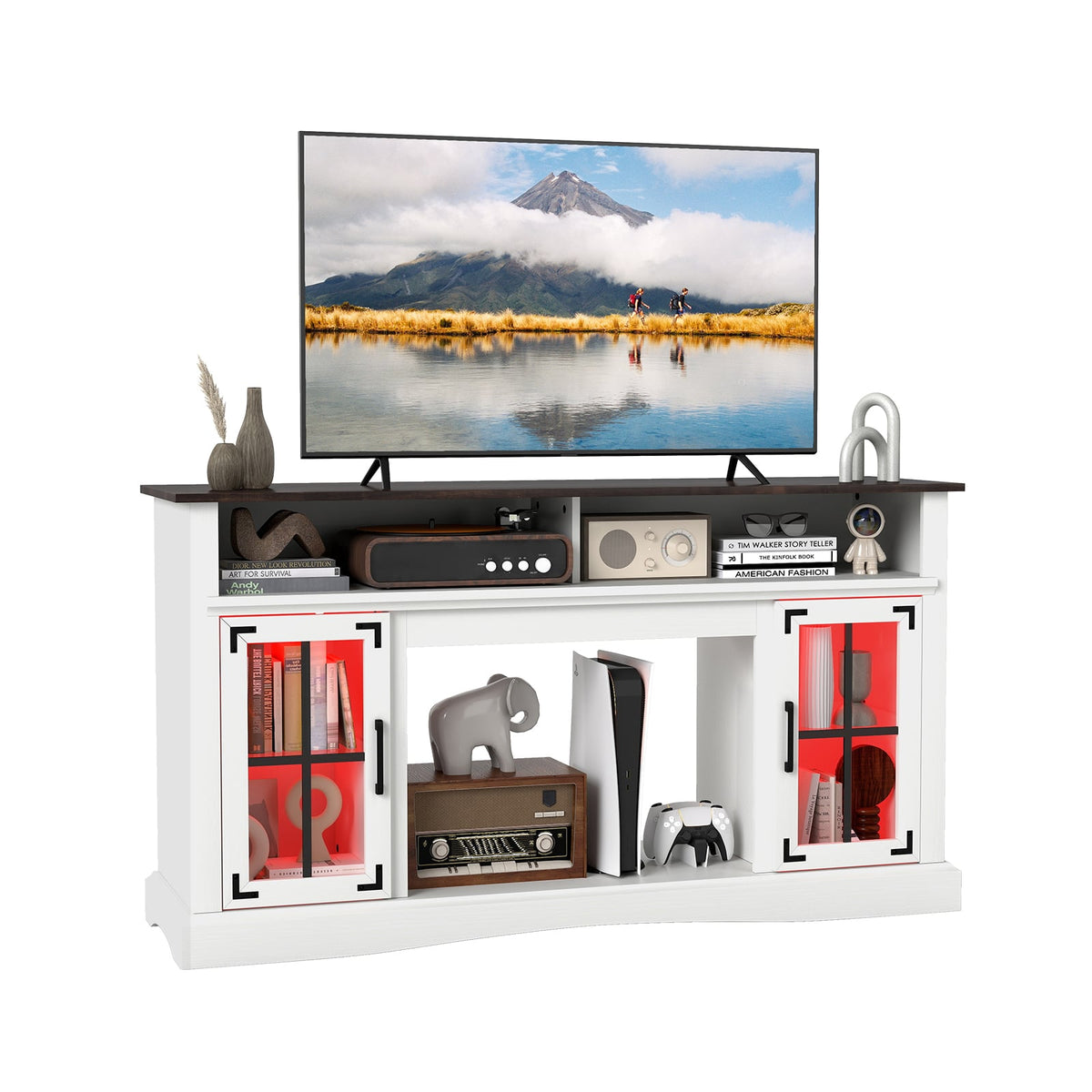 TV Stand with LED Lights and Remote Control-White-Entertainment Centers & TV Stands-DECOROLALA