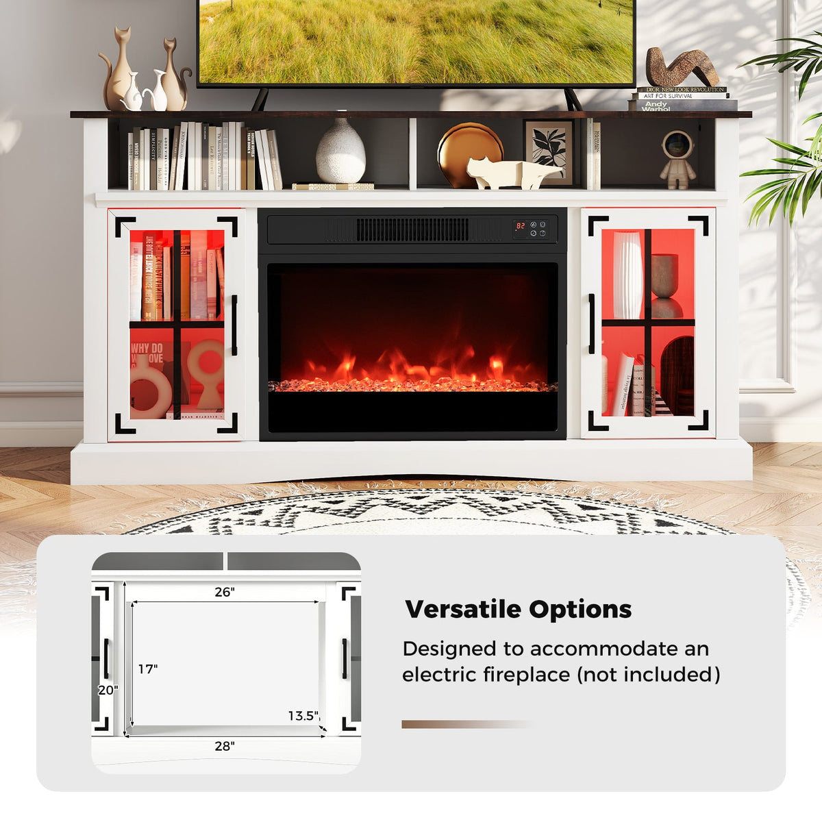 TV Stand with LED Lights and Remote Control-White-Entertainment Centers & TV Stands-DECOROLALA