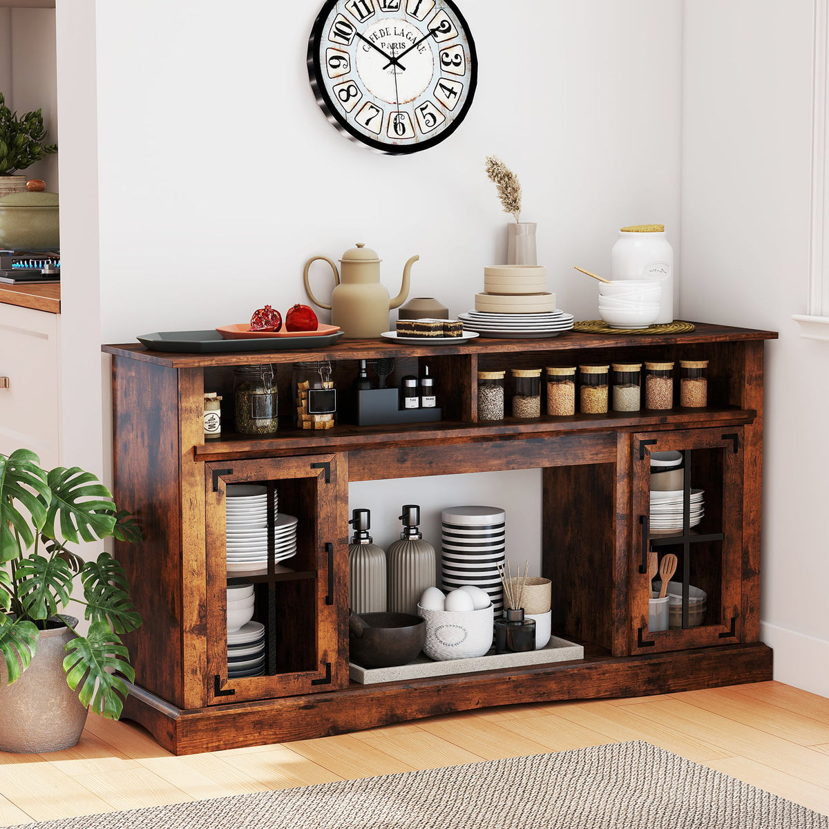 TV Stand with LED Lights and Remote Control-Rustic Brown-Entertainment Centers & TV Stands-DECOROLALA