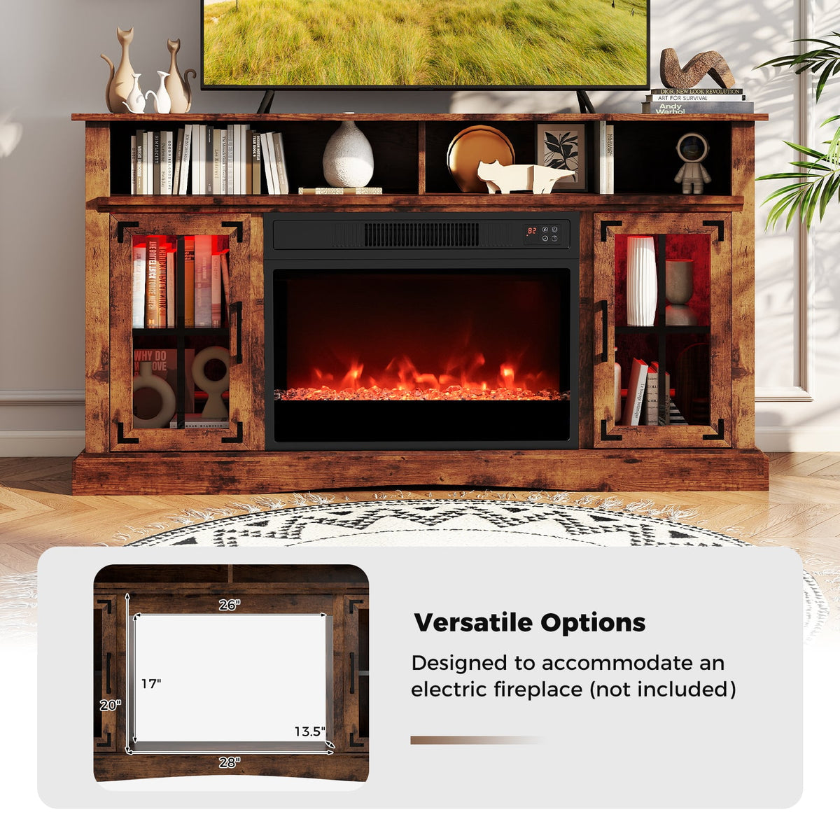 TV Stand with LED Lights and Remote Control-Rustic Brown-Entertainment Centers & TV Stands-DECOROLALA