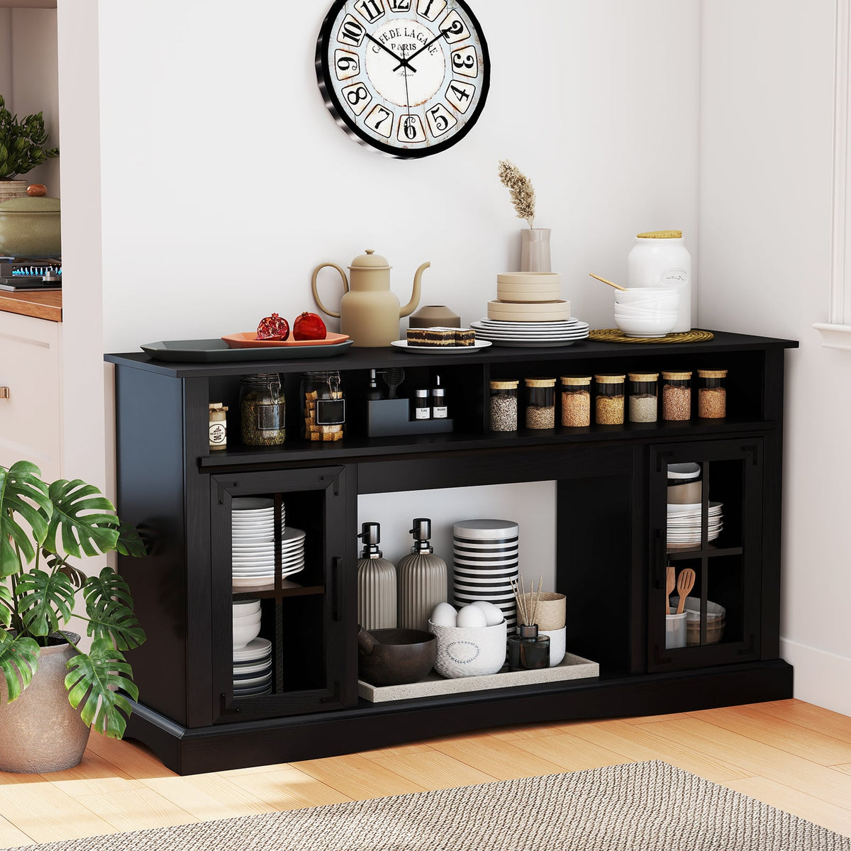 TV Stand with LED Lights and Remote Control-Black-Entertainment Centers & TV Stands-DECOROLALA