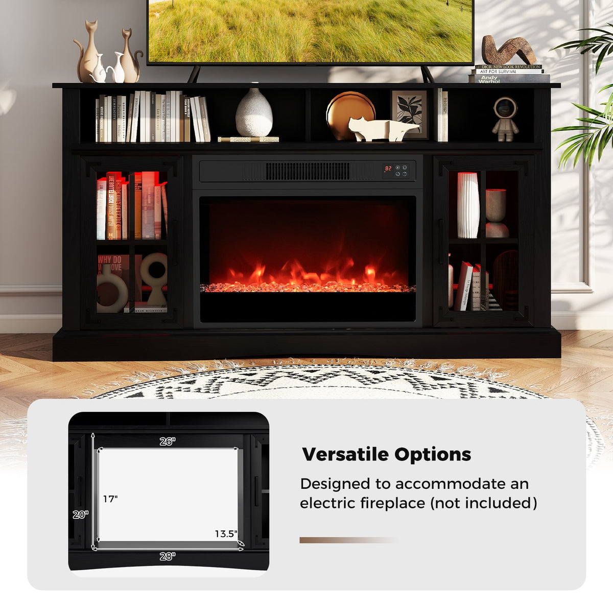 TV Stand with LED Lights and Remote Control-Black-Entertainment Centers & TV Stands-DECOROLALA