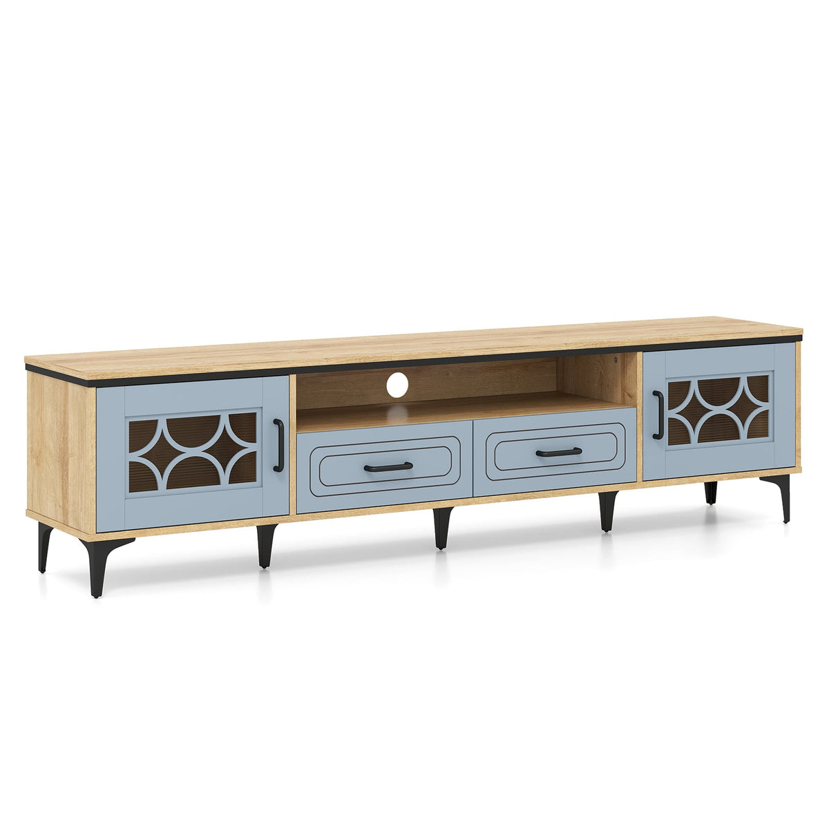 Farmhouse TV Stand for TVs up to 80 Inch with 2 Drawers-Oak and Gray-Entertainment Centers & TV Stands-DECOROLALA