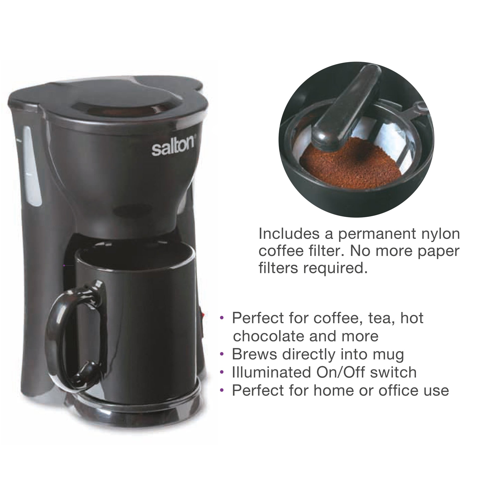 Salton Space Saving 1 Cup Coffeemaker-Coffee Makers & Espresso Machines-DECOROLALA