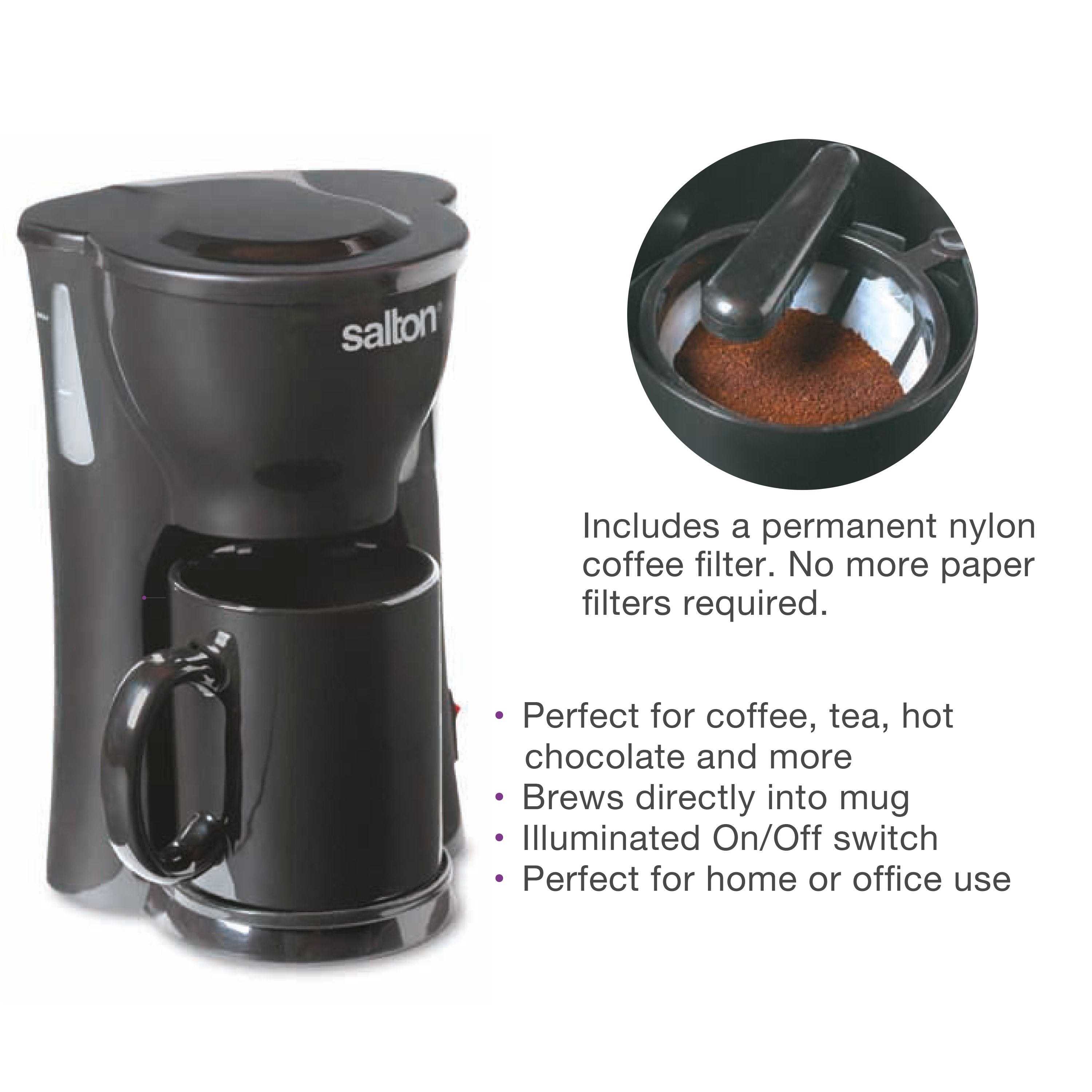 Salton Space Saving 1 Cup Coffeemaker-Coffee Makers & Espresso Machines-DECOROLALA